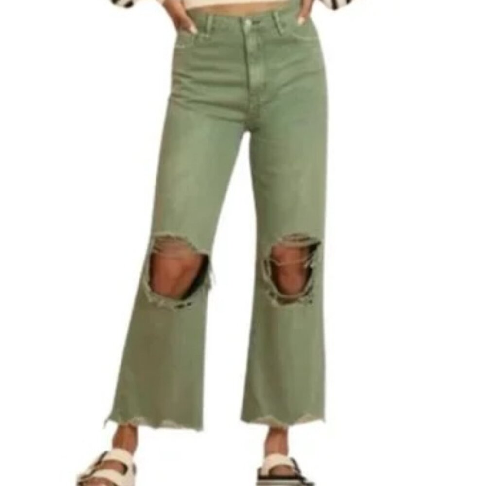 Altar'd State Olive Cropped Distressed Jeans